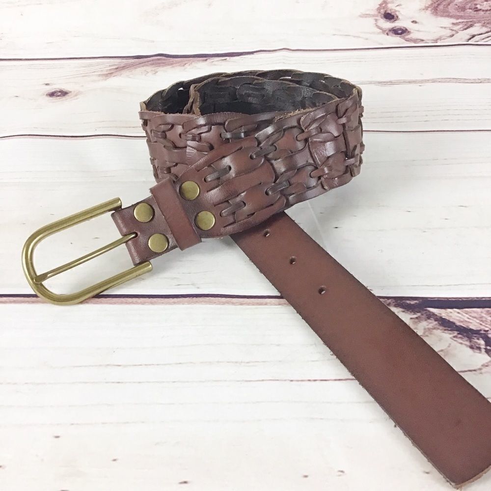 Gap Leather Woven Link Belt in Cognac